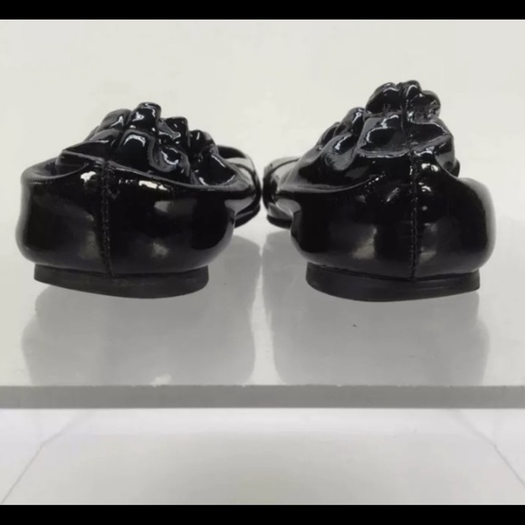 Tory Burch Black Patent Leather Embroidered Logo Reva Flats SZ 8 - Picture 5 of 6